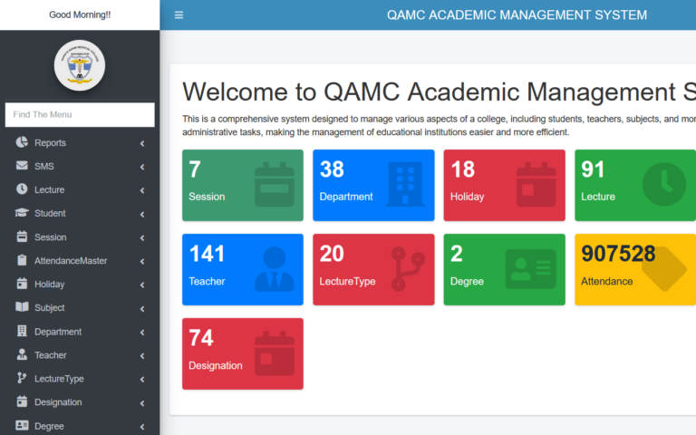 QAMC Academic Management System dashboard